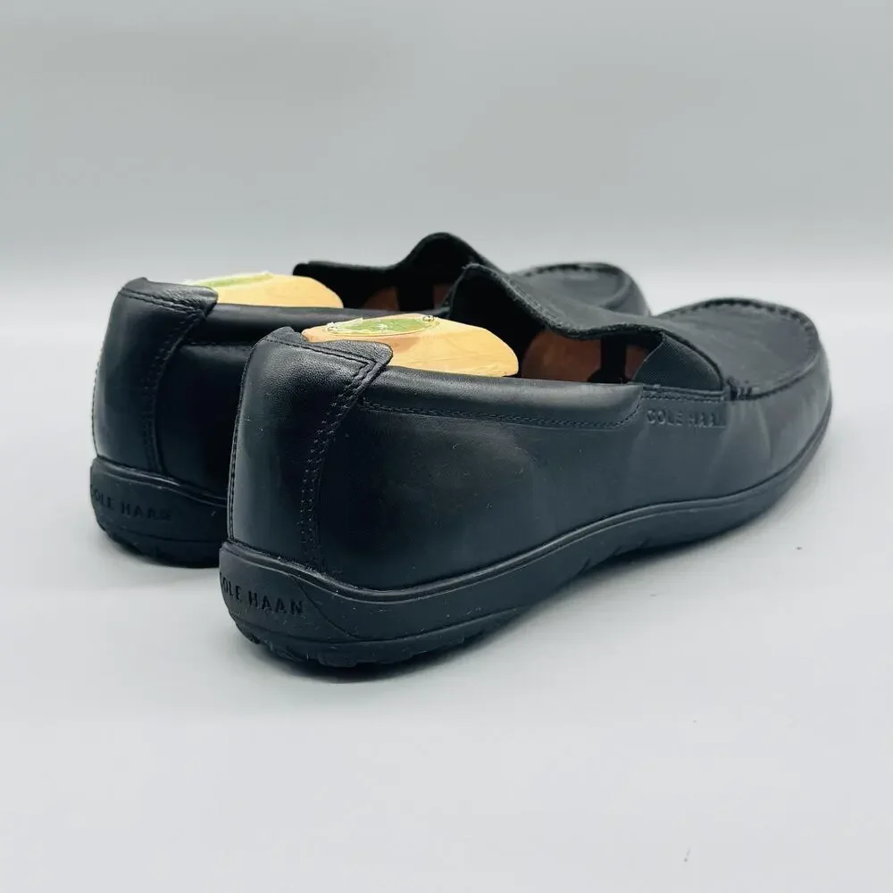 Cole Haan Shoes Mens 10.5 Black Leather Slip On Moc Toe Loafers Casual Comfort